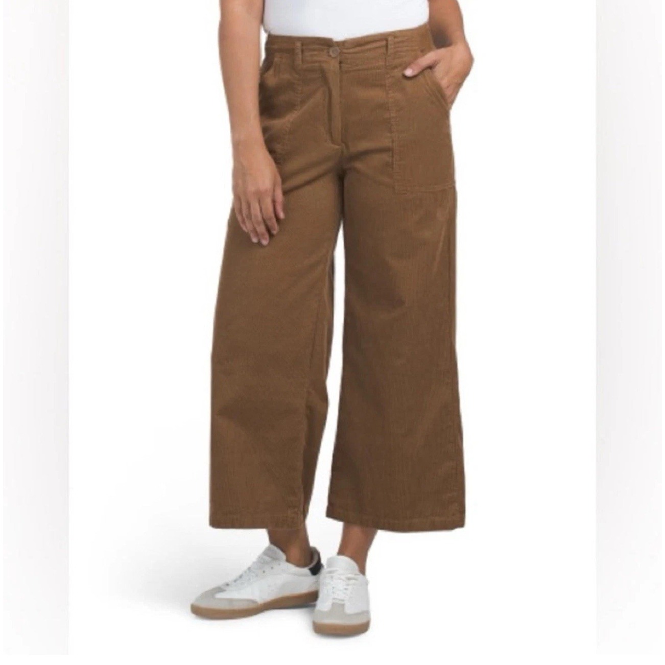 Max Studio London Women's 12 Cropped Wide Leg Pants Brown Corduroy Mid Rise